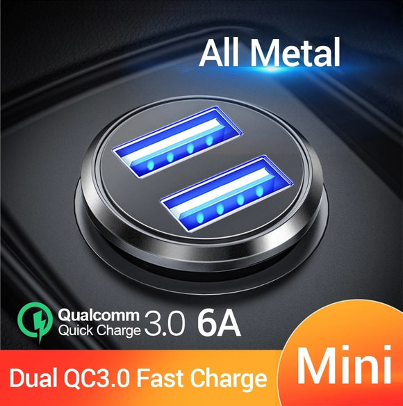 FIVI Car Charger Dual QC 3.0  USB Charger All Metal Fast Charge For Samsung S8 S9 S10 Xiaomi mi 9  Huawei mini car charger